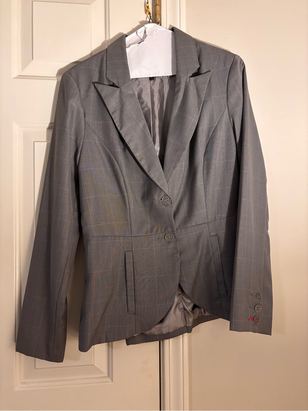 Love Stitch Light Gray Windowpane Two-Button Blazer